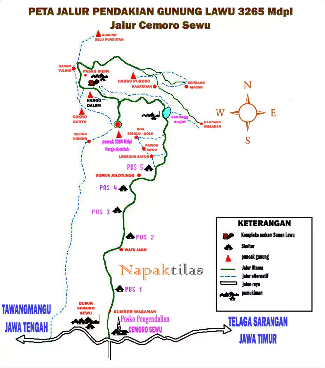 Peta Jalur Pendakian Gunung Lawu Via Cemoro Sewu