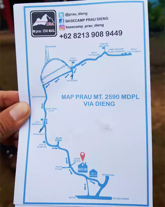 Peta Jalur Pendakian Gunung Prau Via Dieng