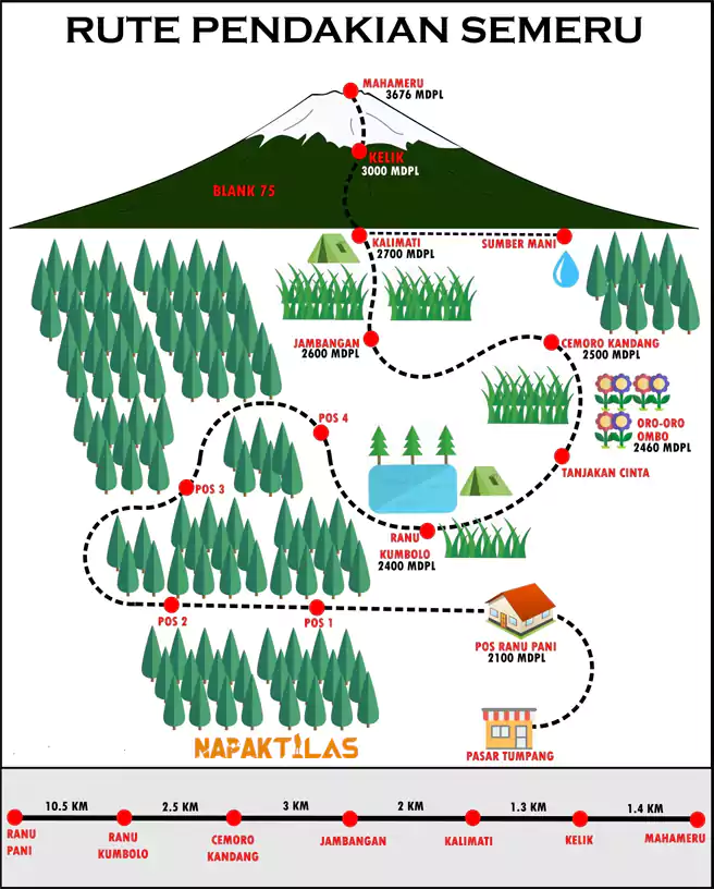Peta Jalur Pendakian Resmi Gunung Semeru Via Ranu Pane